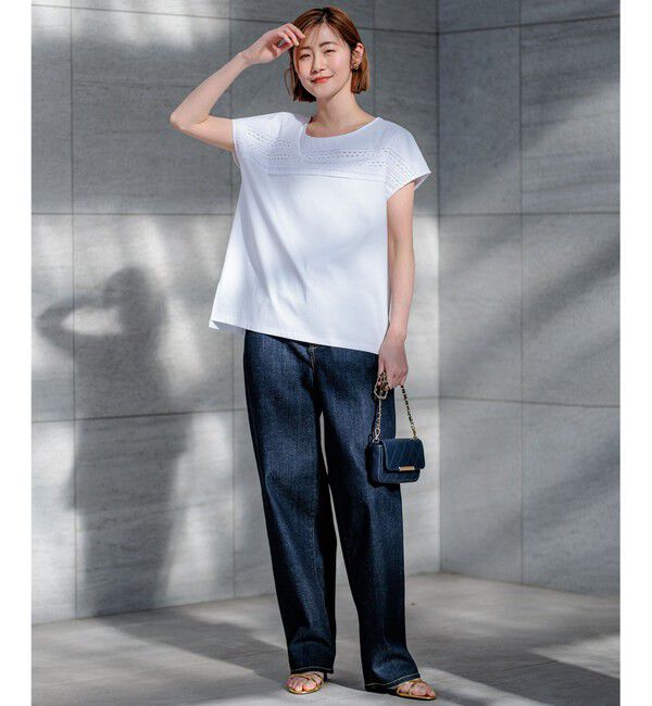 23区「【洗える】アイレットジャージー フレンチスリーブ カットソー」|Tシャツ・カットソー|