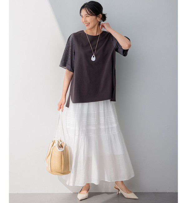 23区「【洗える】エンブロイダリー コンビジャージー カットソー」|Tシャツ・カットソー|