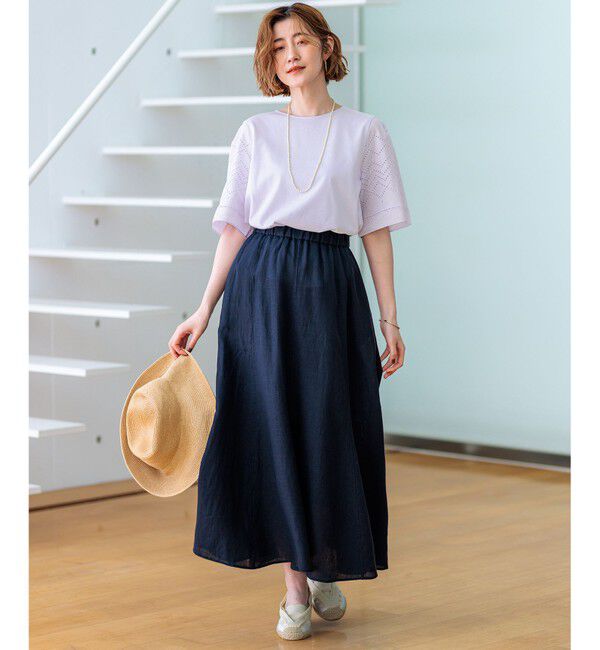 23区「【洗える】エンブロイダリー コンビジャージー カットソー」|Tシャツ・カットソー|