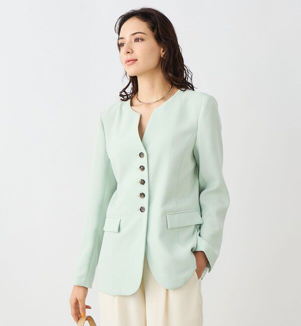 NOLLEY'S sophi「《セットアップ対応》ウォッシャブルバックサテンノーカラージャケット」|ノーカラージャケット|