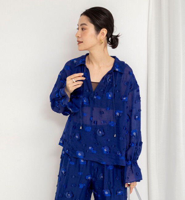 NOLLEY'S「《セットアップ対応》【KIRYU】MIXウォッシャブルフラワー柄ジャガードブラウス」|シャツ・ブラウス|