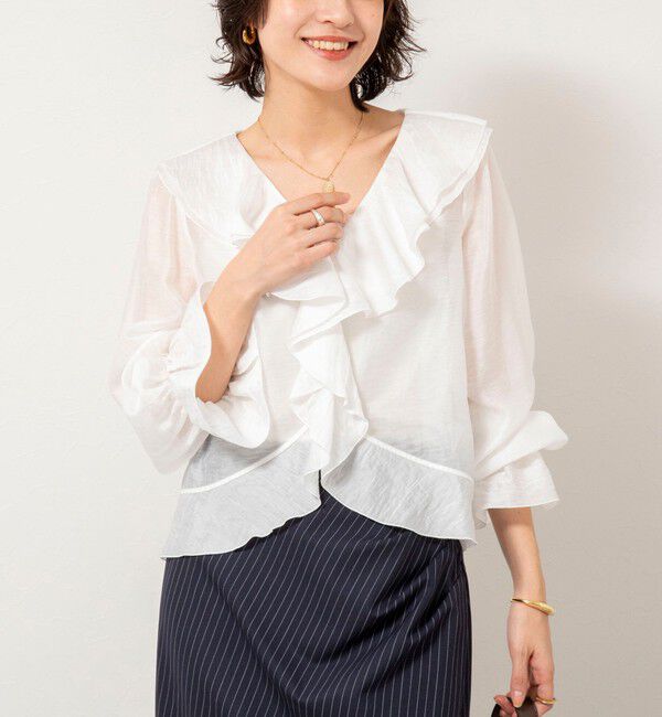 NOLLEY'S sophi「ウォッシャブルシアーラッフル羽織りブラウス」|シャツ・ブラウス|ホワイト