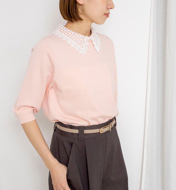 NOLLEY'S「【WEB＆一部店舗限定カラー】《手洗い可能》襟レース取り外し6分袖プルオーバー」|ニット・セーター|ベビーピンク