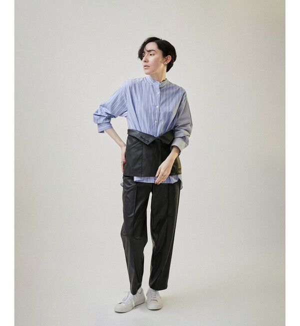 SALON adam et rope'「フェイクレザーテーパードパンツ」|チノ|