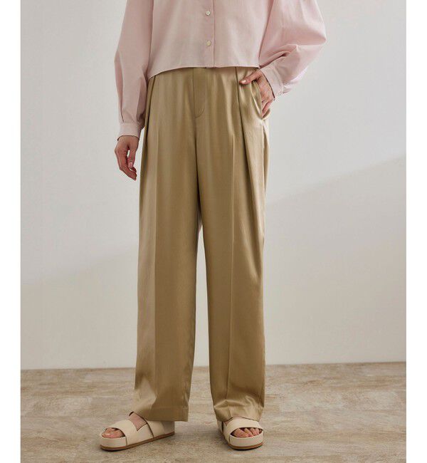 ROPE「【WEB・一部店舗限定】ブライトハンマーサテンテーパードパンツ/洗える」|チノ|ベージュ(27)