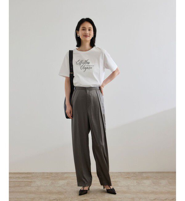 ROPE「【WEB・一部店舗限定】ブライトハンマーサテンテーパードパンツ/洗える」|チノ|