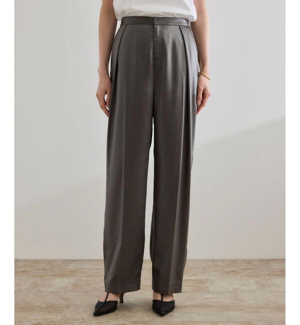 ROPE「【WEB・一部店舗限定】ブライトハンマーサテンテーパードパンツ/洗える」|チノ|