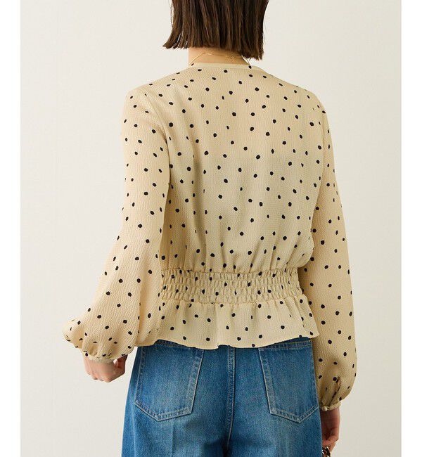 ROPE「ドットプリントウエストタックペプラムブラウス/イージーケア」|シャツ・ブラウス|