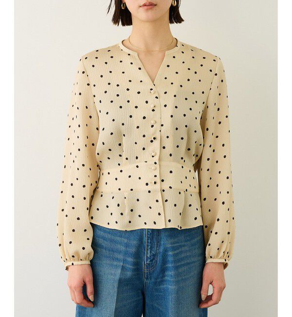 ROPE「ドットプリントウエストタックペプラムブラウス/イージーケア」|シャツ・ブラウス|