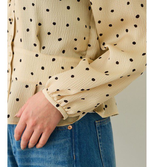 ROPE「ドットプリントウエストタックペプラムブラウス/イージーケア」|シャツ・ブラウス|