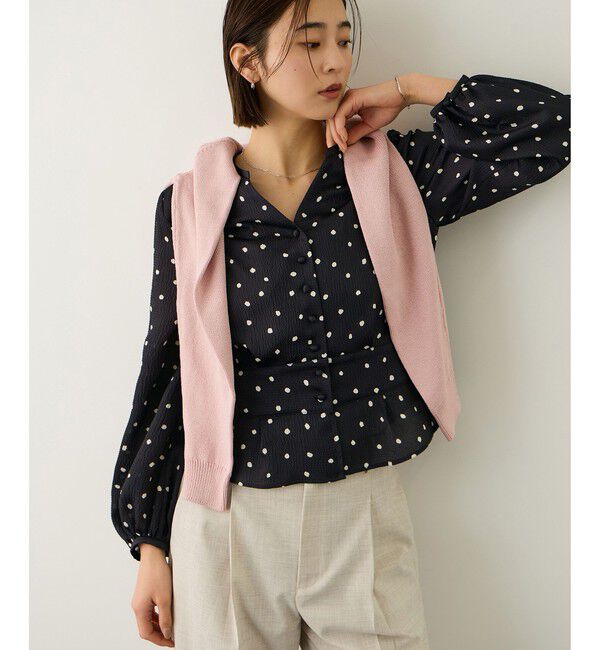 ROPE「ドットプリントウエストタックペプラムブラウス/イージーケア」|シャツ・ブラウス|