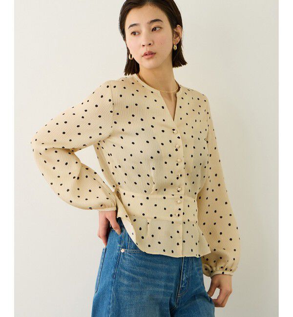 ROPE「ドットプリントウエストタックペプラムブラウス/イージーケア」|シャツ・ブラウス|