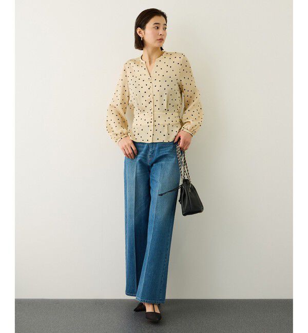 ROPE「ドットプリントウエストタックペプラムブラウス/イージーケア」|シャツ・ブラウス|