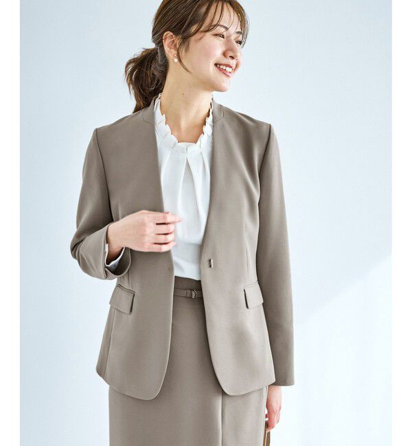 Rope&rsquo;Picnic「360&deg;ウルトラストレッチ ノーカラージャケット/UVカット・花粉ガード・入卒式・セットアップ対応」|ノーカラージャケット|ベージュ系(28)