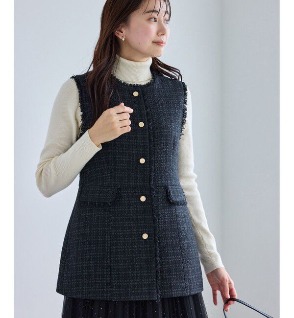 Rope&rsquo;Picnic「【WEB限定カラー】ツイード金ボタンジレベスト/セレモニー対応・リンクコーデ」|ベスト・ジレ|ネイビー(40)