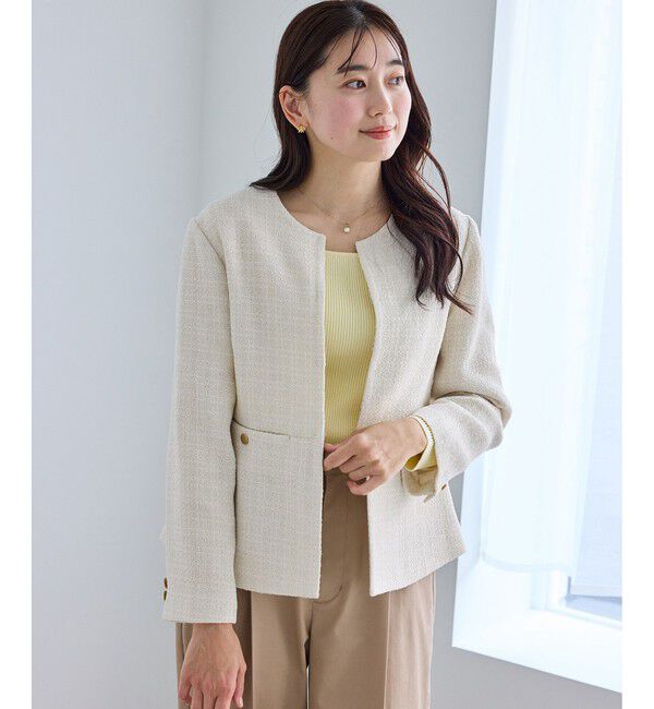 Rope&rsquo;Picnic「【WEB限定カラー】ツイードフレアジャケット/入卒式・セレモニー対応・リンクコーデ」|ノーカラージャケット|