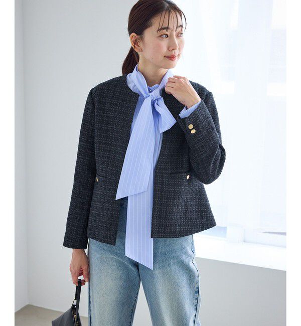 Rope&rsquo;Picnic「【WEB限定カラー】ツイードフレアジャケット/入卒式・セレモニー対応・リンクコーデ」|ノーカラージャケット|