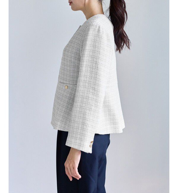 Rope&rsquo;Picnic「【WEB限定カラー】ツイードフレアジャケット/入卒式・セレモニー対応・リンクコーデ」|ノーカラージャケット|