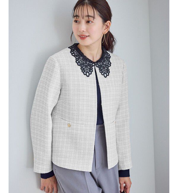 Rope&rsquo;Picnic「【WEB限定カラー】ツイードフレアジャケット/入卒式・セレモニー対応・リンクコーデ」|ノーカラージャケット|ライトグレー(08)