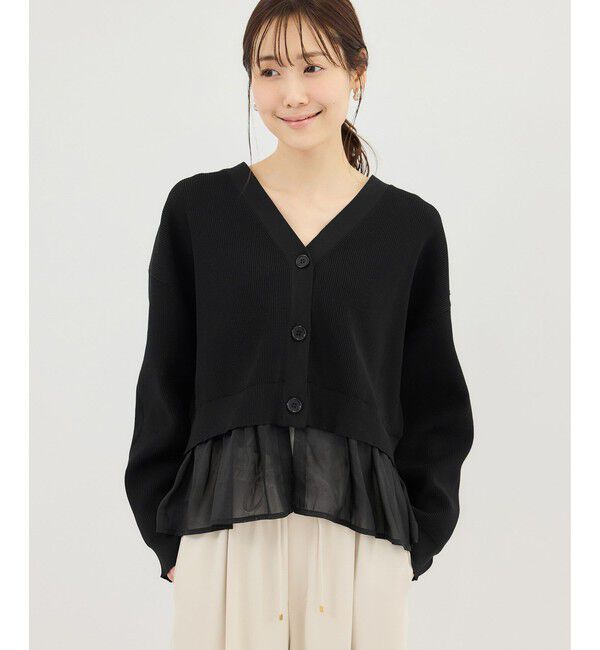 Rope&rsquo;Picnic「異素材ドッキングニットカーディガン/イージーケア」|カーディガン|ブラック(01)
