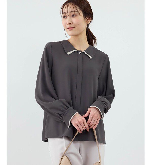Rope&rsquo;Picnic「配色ダブルカラーブラウス」|シャツ・ブラウス|チャコール(06)