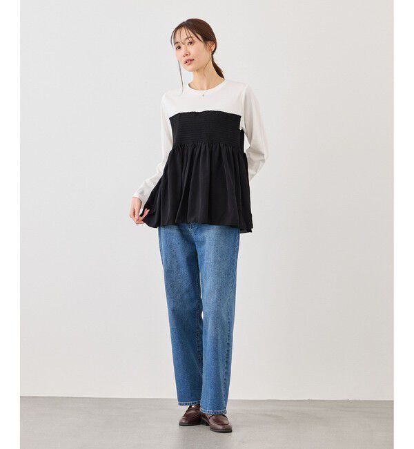 Rope&rsquo;Picnic「シャーリングビスチェ風ドッキングロングスリーブカットソー/リンクコーデ」|Tシャツ・カットソー|