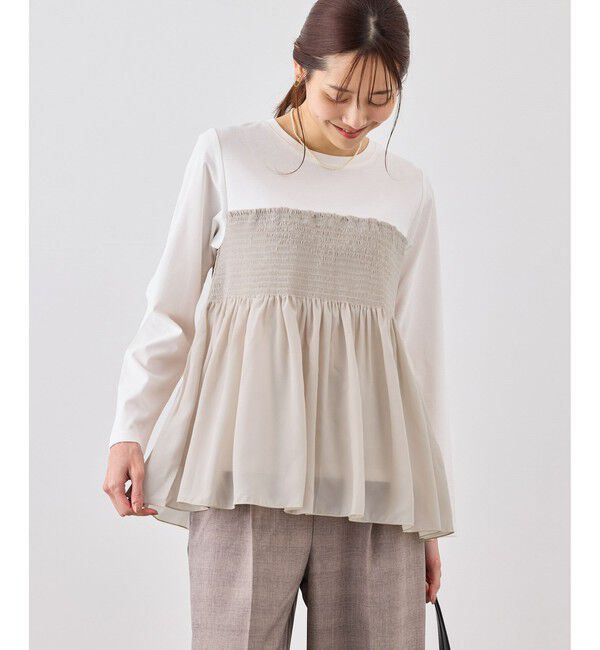 Rope&rsquo;Picnic「シャーリングビスチェ風ドッキングロングスリーブカットソー/リンクコーデ」|Tシャツ・カットソー|