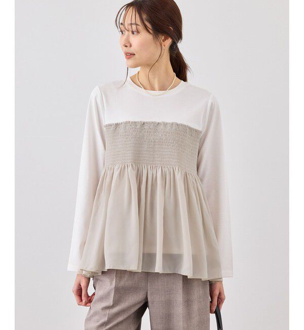 Rope&rsquo;Picnic「シャーリングビスチェ風ドッキングロングスリーブカットソー/リンクコーデ」|Tシャツ・カットソー|