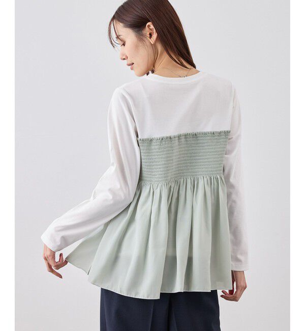 Rope&rsquo;Picnic「シャーリングビスチェ風ドッキングロングスリーブカットソー/リンクコーデ」|Tシャツ・カットソー|