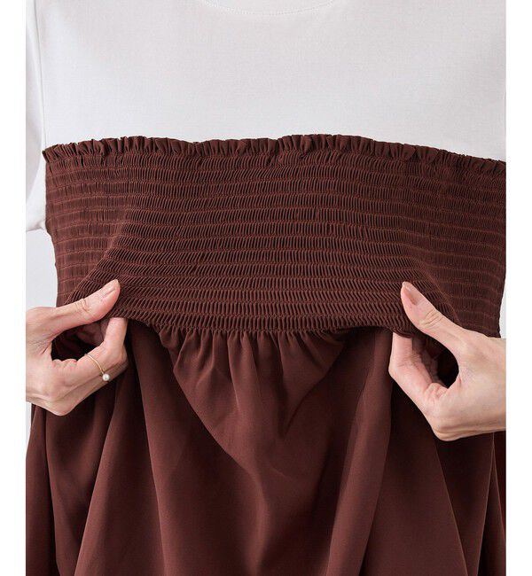 Rope&rsquo;Picnic「シャーリングビスチェ風ドッキングロングスリーブカットソー/リンクコーデ」|Tシャツ・カットソー|