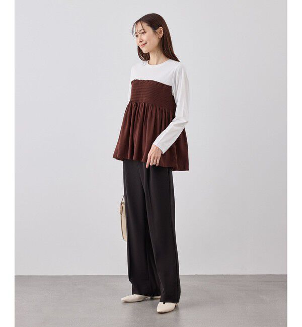 Rope&rsquo;Picnic「シャーリングビスチェ風ドッキングロングスリーブカットソー/リンクコーデ」|Tシャツ・カットソー|