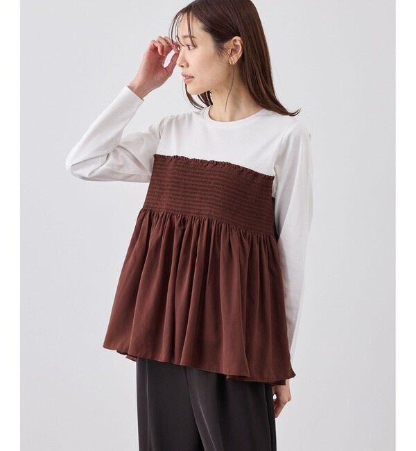 Rope&rsquo;Picnic「シャーリングビスチェ風ドッキングロングスリーブカットソー/リンクコーデ」|Tシャツ・カットソー|