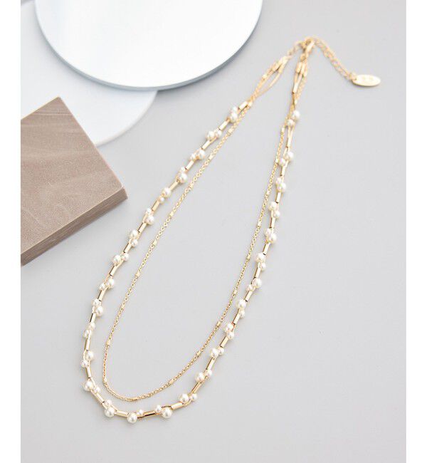 ROPE PICNIC PASSAGE「デザインパールチェーン2連ショートネックレス」|ネックレス|ゴールド(90)