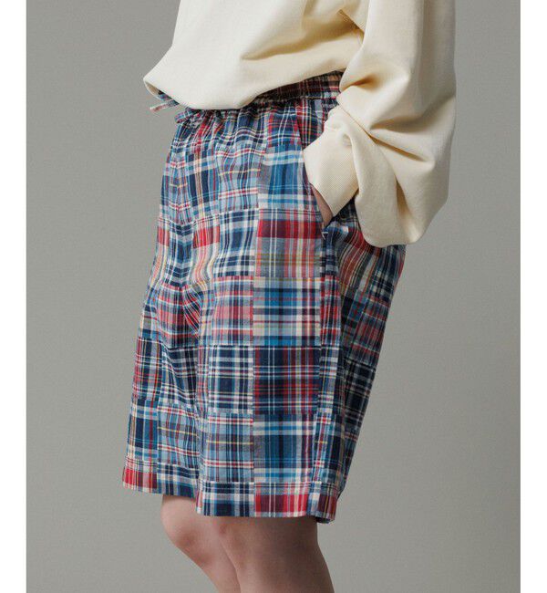 ADAM ET ROPE'「パッチワーク マドラスチェック ワイド イージーショーツ / セットアップ対応」|チノ|