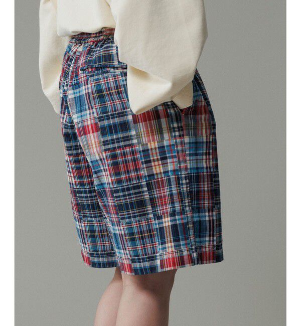 ADAM ET ROPE'「パッチワーク マドラスチェック ワイド イージーショーツ / セットアップ対応」|チノ|