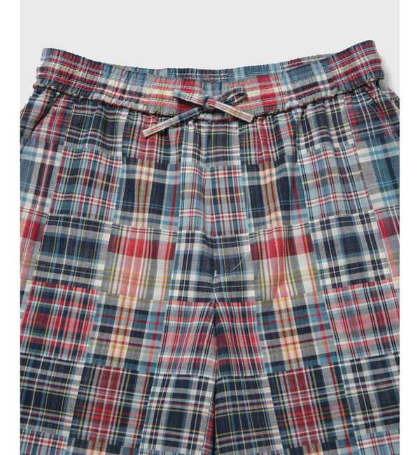 ADAM ET ROPE'「パッチワーク マドラスチェック ワイド イージーショーツ / セットアップ対応」|チノ|