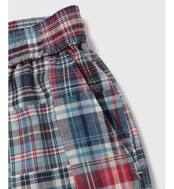 ADAM ET ROPE'「パッチワーク マドラスチェック ワイド イージーショーツ / セットアップ対応」|チノ|