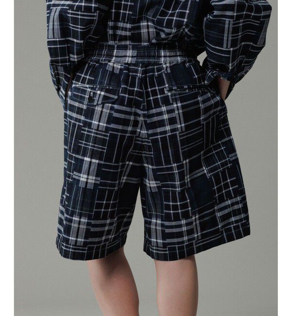 ADAM ET ROPE'「パッチワーク マドラスチェック ワイド イージーショーツ / セットアップ対応」|チノ|