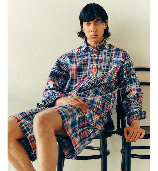 ADAM ET ROPE'「パッチワーク マドラスチェック ワイド イージーショーツ / セットアップ対応」|チノ|