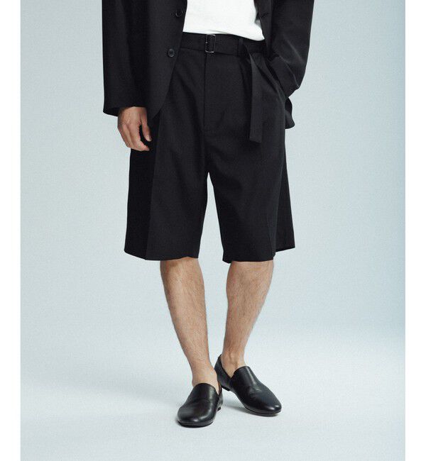 ADAM ET ROPE'「サマーウーステッド ベルテッド ショーツ / セットアップ可能」|チノ|ブラック(01)