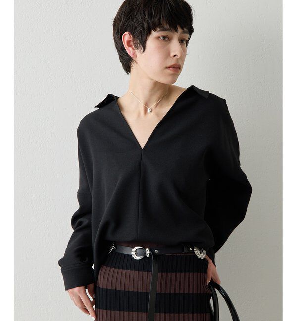  「スキッパージョーゼットブラウス」|シャツ・ブラウス|ブラック