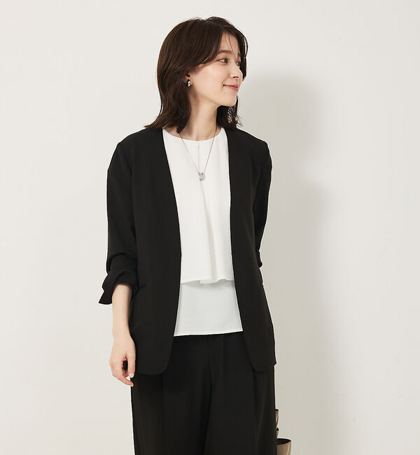 abahouse mavie「【エニデイカセット・サマー】 ジョーゼットノーカラージャケット」|ノーカラージャケット|