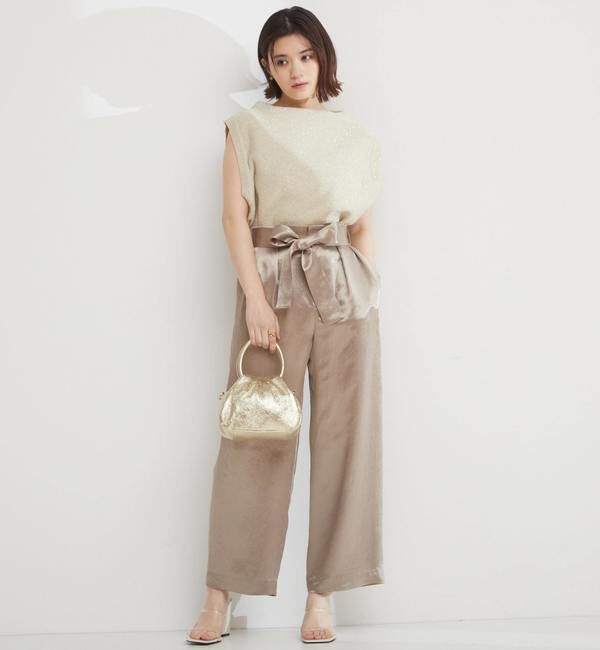 TIARA「リボンワイドストレートパンツ」|その他|ベージュ