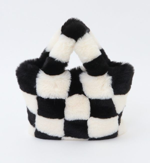 A_「【A_/エース】チェッカーフラッグ柄フェイクファーミニバッグ」|トートバッグ|