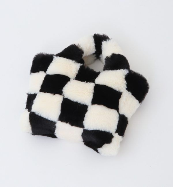 A_「【A_/エース】チェッカーフラッグ柄フェイクファーミニバッグ」|トートバッグ|