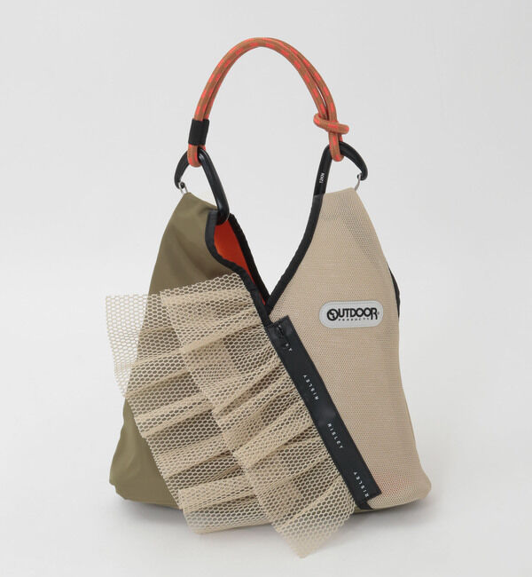 SOFFITTO「【RISLEY&times;OUTDOOR(リズレイ&times;アウトドア)】トライアングルフリルメッシュBAGミニ [R2601-TMM47]」|ハンドバッグ|ベージュ
