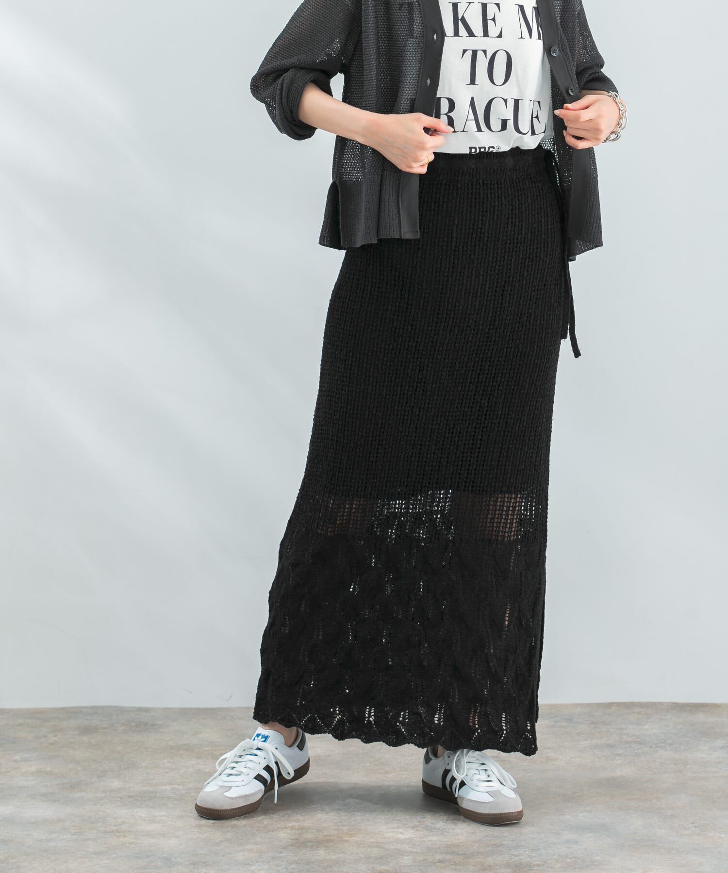 URBAN RESEARCH ROSSO「サイドスリットニットレーススカート」|スカート|ブラック
