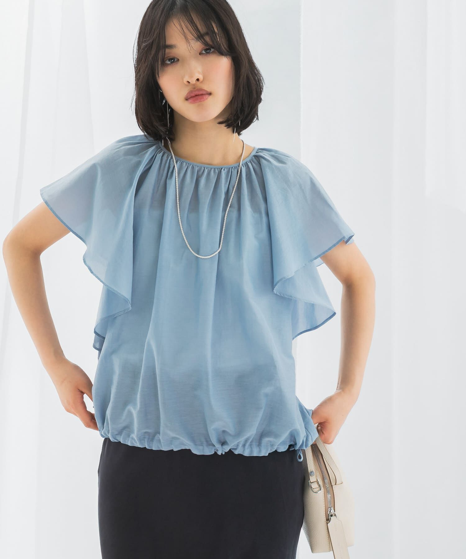 URBAN RESEARCH ROSSO「コットンシルクフレアスリーブブラウス」|シャツ・ブラウス|ライトブルー