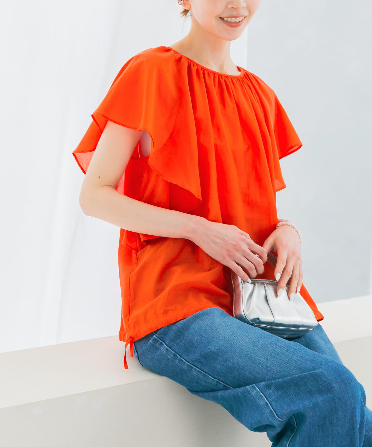 URBAN RESEARCH ROSSO「コットンシルクフレアスリーブブラウス」|シャツ・ブラウス|レッド