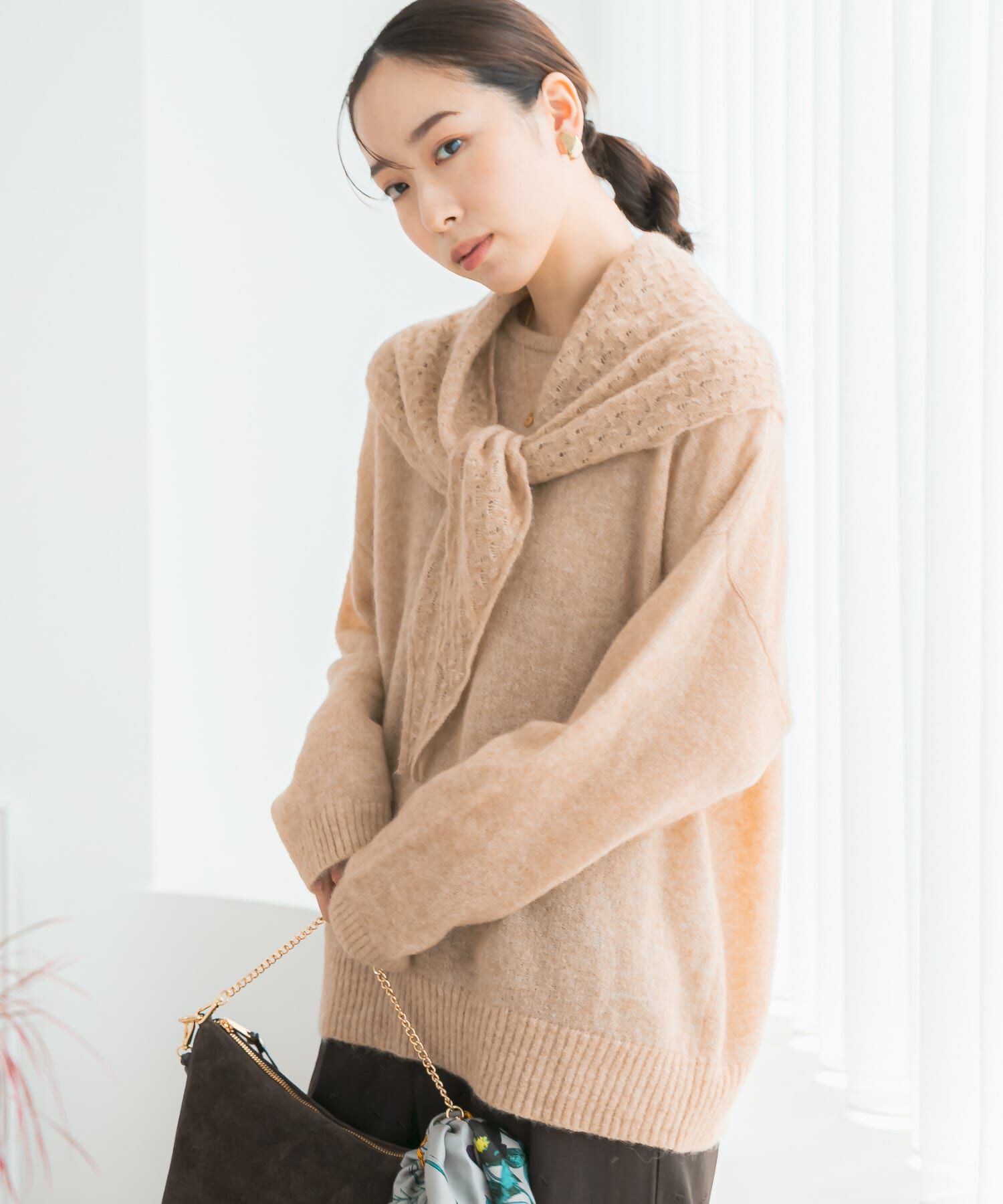 URBAN RESEARCH ROSSO「F by ROSSO　ヘアリーニットプルオーバー+ニットスカーフ」|ニット・セーター|ベージュ